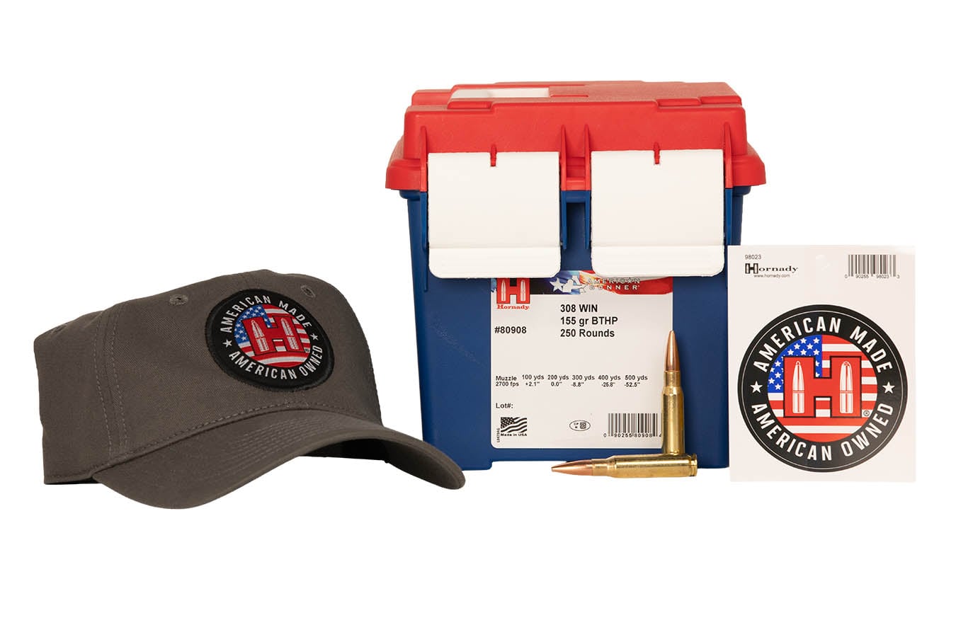 HORNADY 308 Win 155gr BTHP American Gunner 250th Anniversary Combo Pack 250 Rounds in Ammo Can